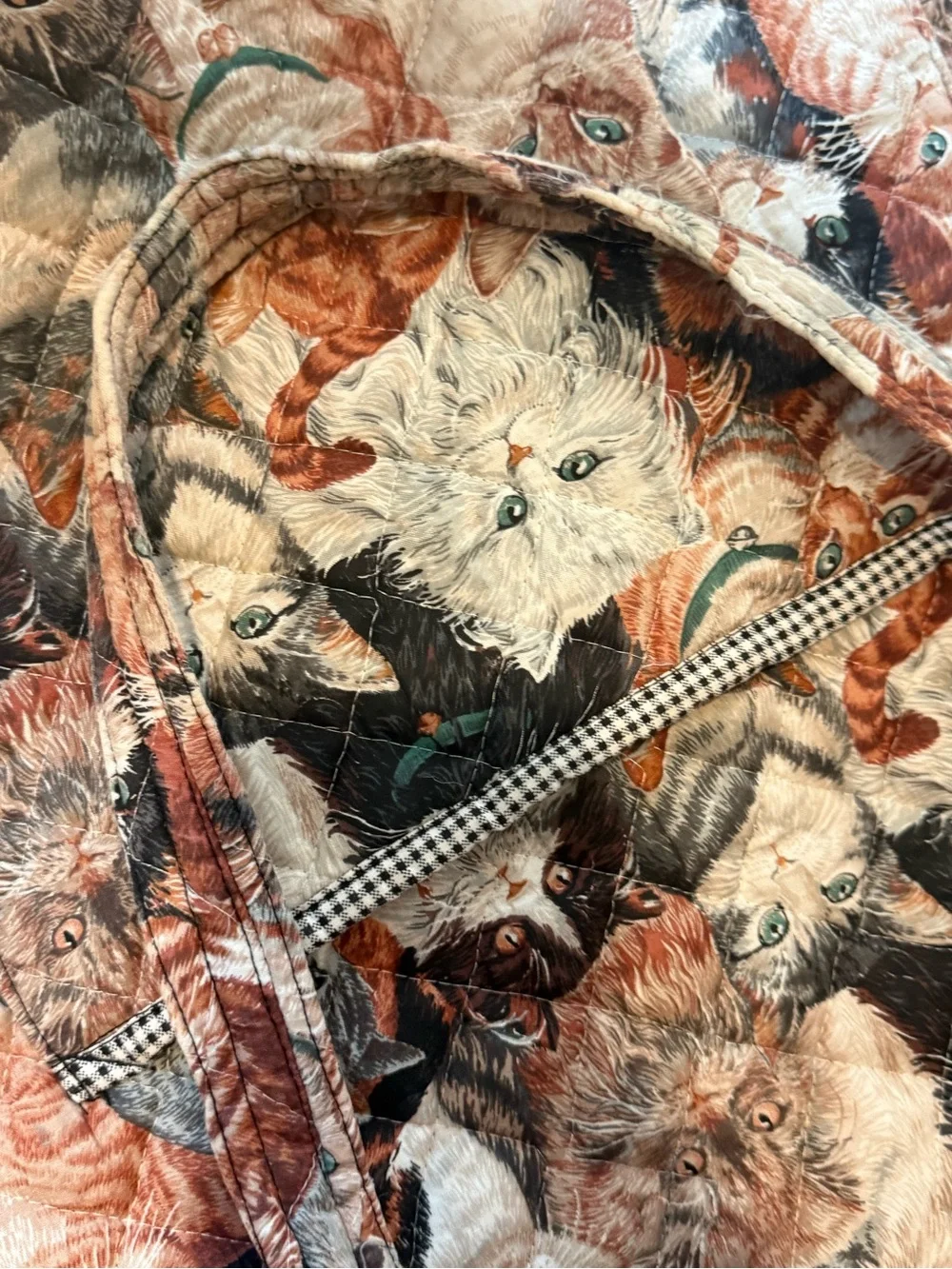 Vintage Quilted Cat Print Tote Bag - Multi-Colored